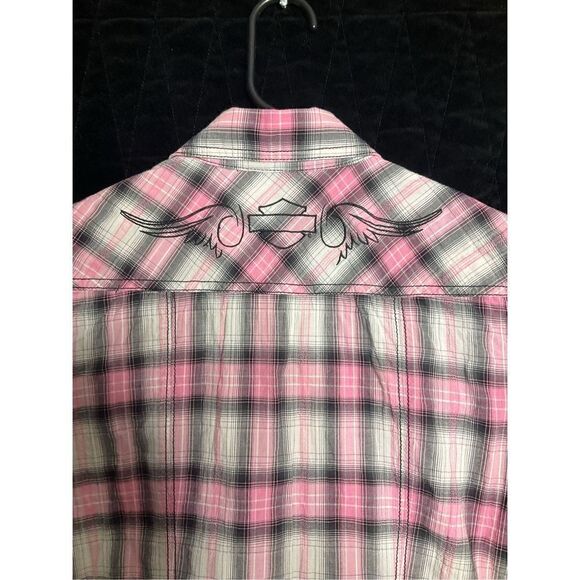 Harley Davidson size Medium pink plaid button top - Picture 9 of 12